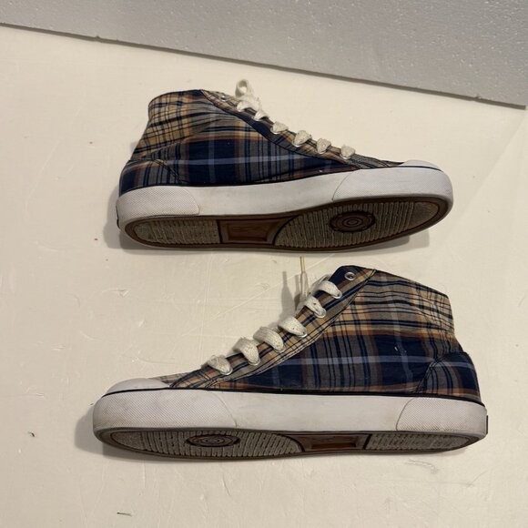 VINTAGE Polo Ralph Lauren Plaid High Top Sneakers Shoes Mens Size 10.5 Madras - Picture 9 of 13